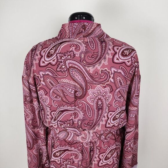 Valerie Stevens Robe Mauve Chiffon Paisley Print Lace Accent Cuffs Size L - Picture 14 of 15